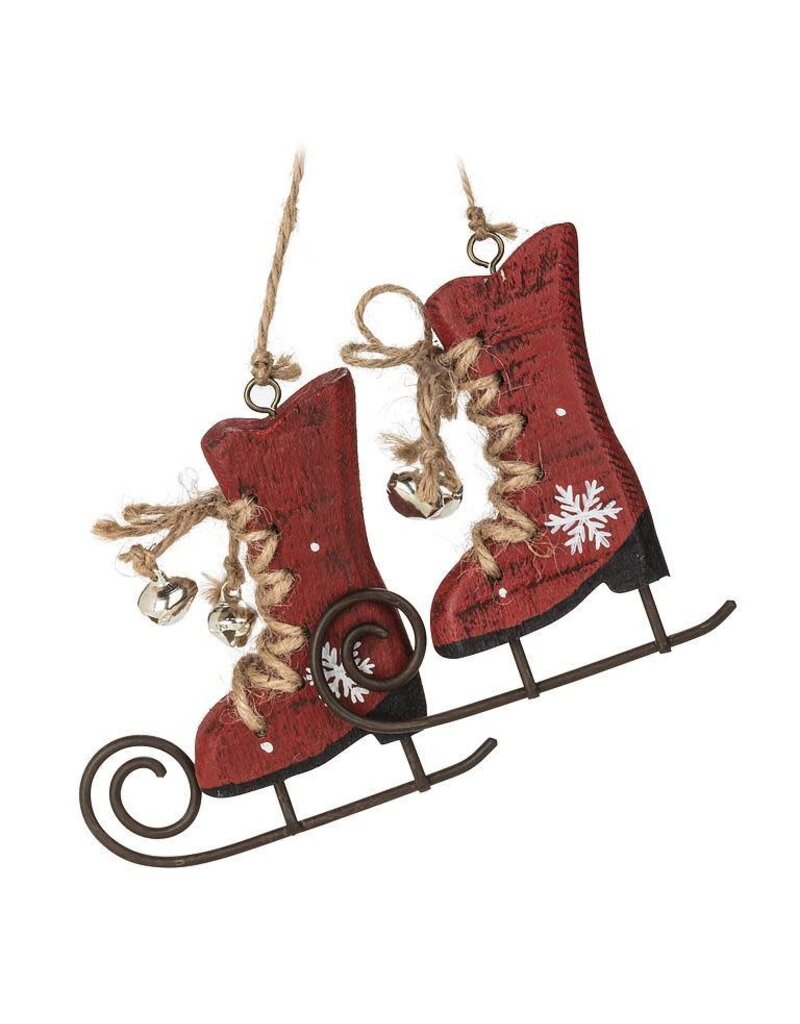 Abbott Collection Rustic Wooden Holiday Skates Ornament