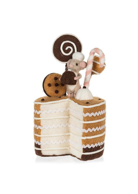 Abbott Collection Felted Wool Large Layer Candy Cake with Mouse