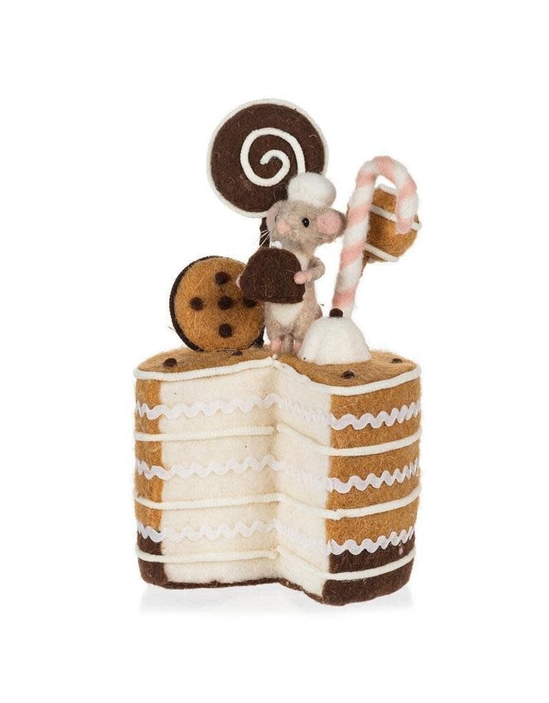 Abbott Collection Felted Wool Large Layer Candy Cake with Mouse
