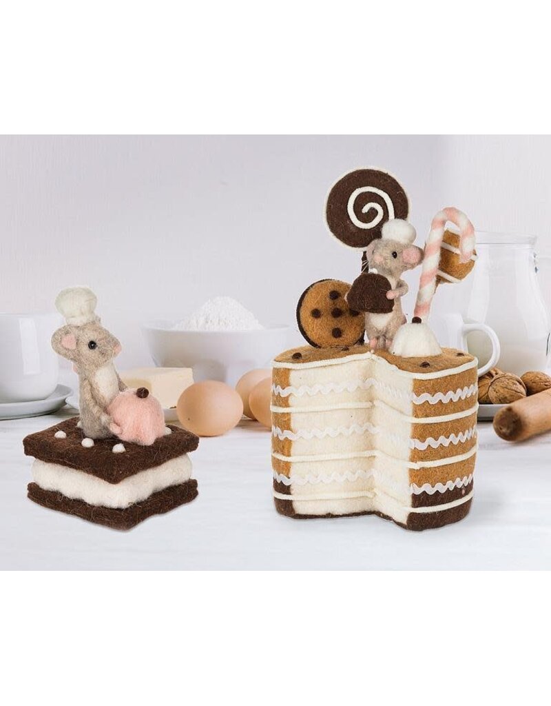 Abbott Collection Felted Wool Large Layer Candy Cake with Mouse