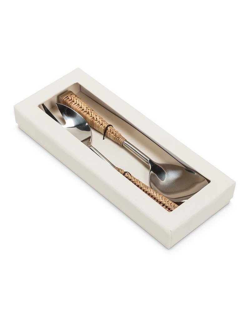 Abbott Collection Rattan Handle Salad Server Set – Stainless Steel & Cane