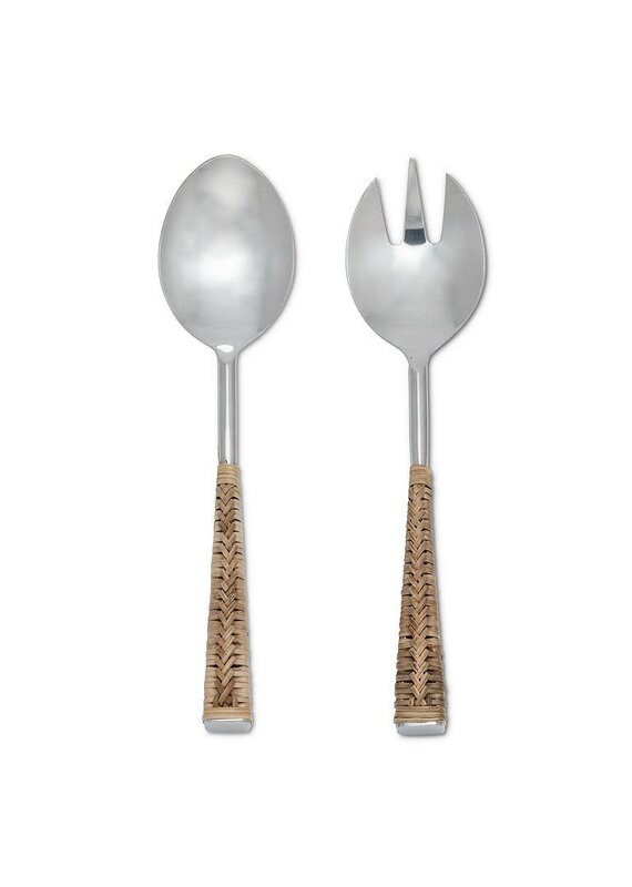 Abbott Collection Rattan Handle Salad Server Set – Stainless Steel & Cane