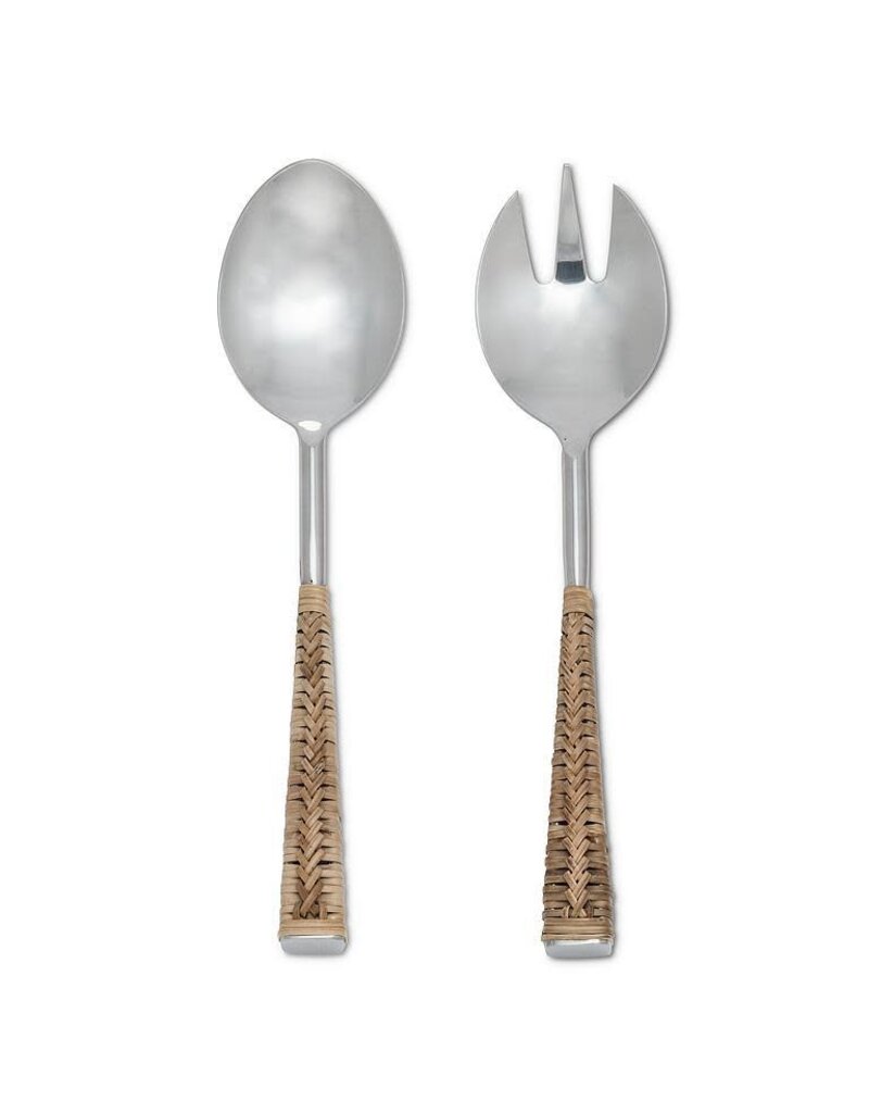 Abbott Collection Rattan Handle Salad Server Set – Stainless Steel & Cane