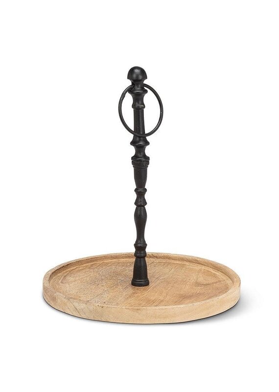 Abbott Collection Round Mango  Wood Tray with Handle