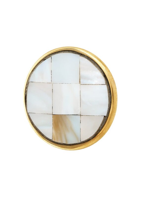 Round Gold Edge Knob with Mother of Pearl Tile Center | Luxury Cabinet Hardware
