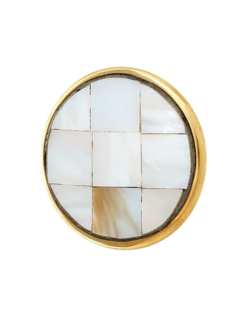 Round Gold Edge Knob with Mother of Pearl Tile Center | Luxury Cabinet Hardware