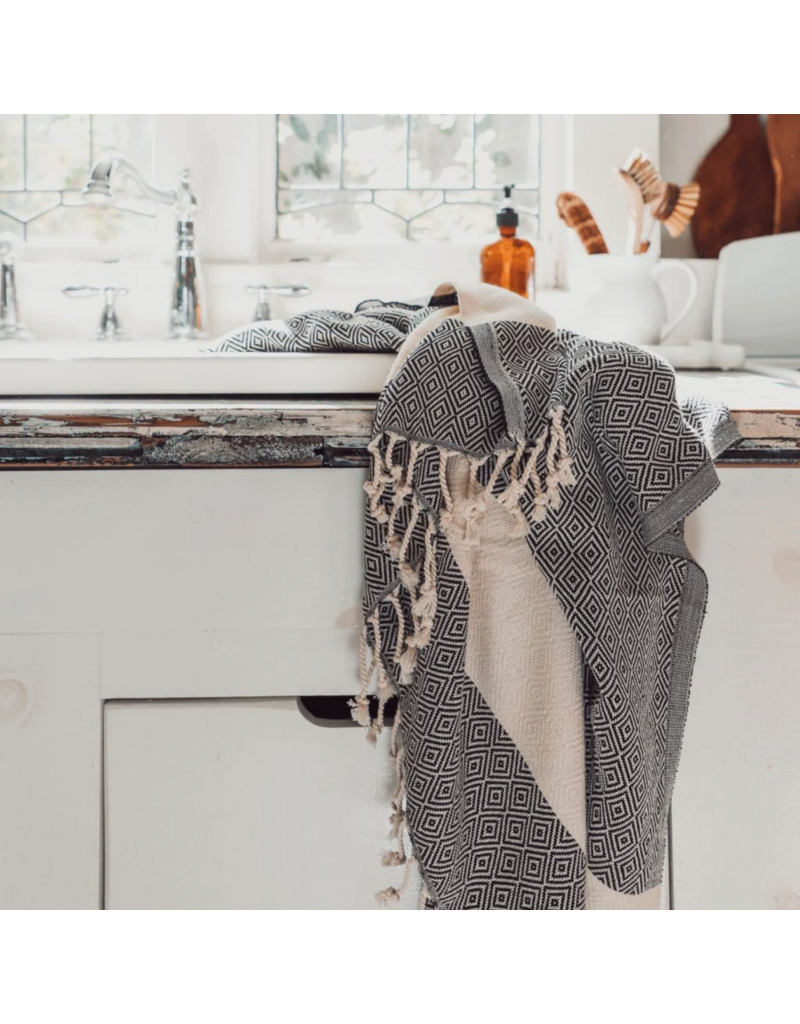 Pokoloko Turkish Cotton Towel by Pokoloko | Carbon – Classic Diamond Weave, Soft, Durable, Versatile, Bath & Beach