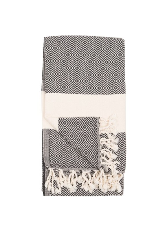 Pokoloko Turkish Cotton Towel by Pokoloko | Carbon – Classic Diamond Weave, Soft, Durable, Versatile, Bath & Beach