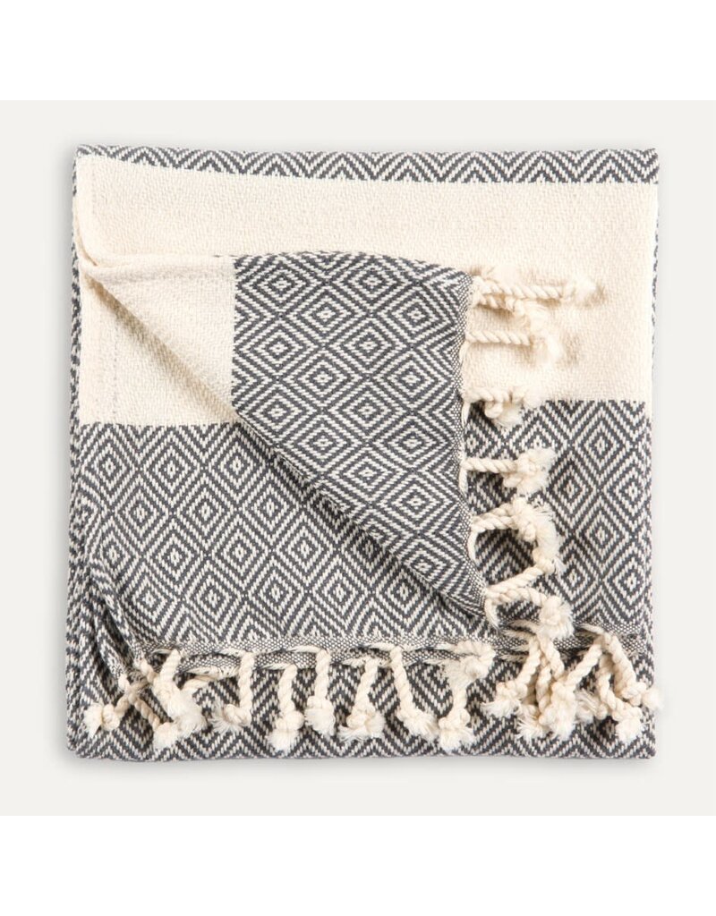 Pokoloko Diamond Turkish Cotton Hand Towel by Pokoloko | Slate: Classic Weave, Soft & Durable
