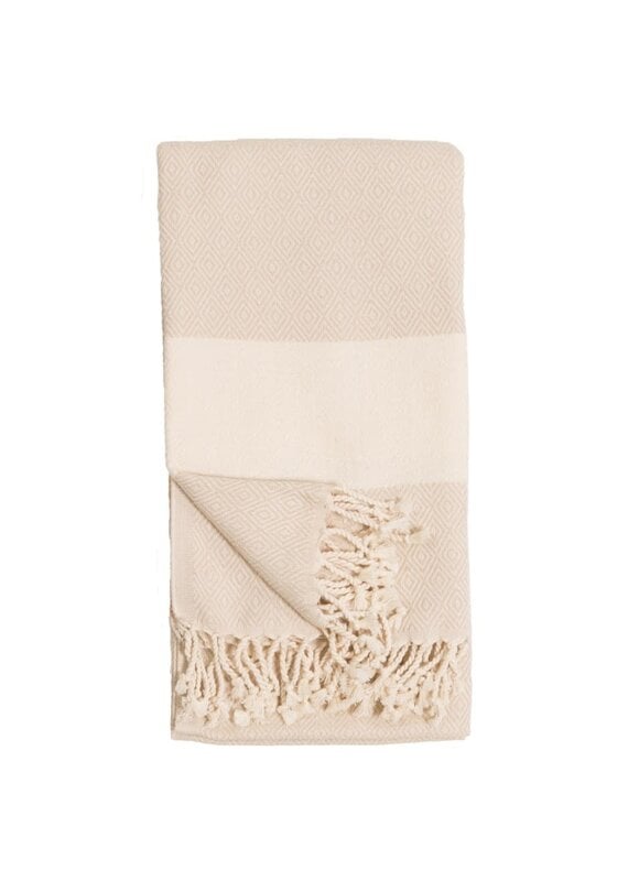 Pokoloko Turkish Cotton Towel by Pokoloko | Cream – Classic Diamond Weave, Soft, Durable, Versatile, Bath & Beach