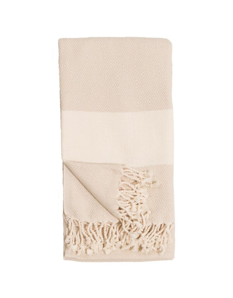 Pokoloko Turkish Cotton Towel by Pokoloko | Cream – Classic Diamond Weave, Soft, Durable, Versatile, Bath & Beach