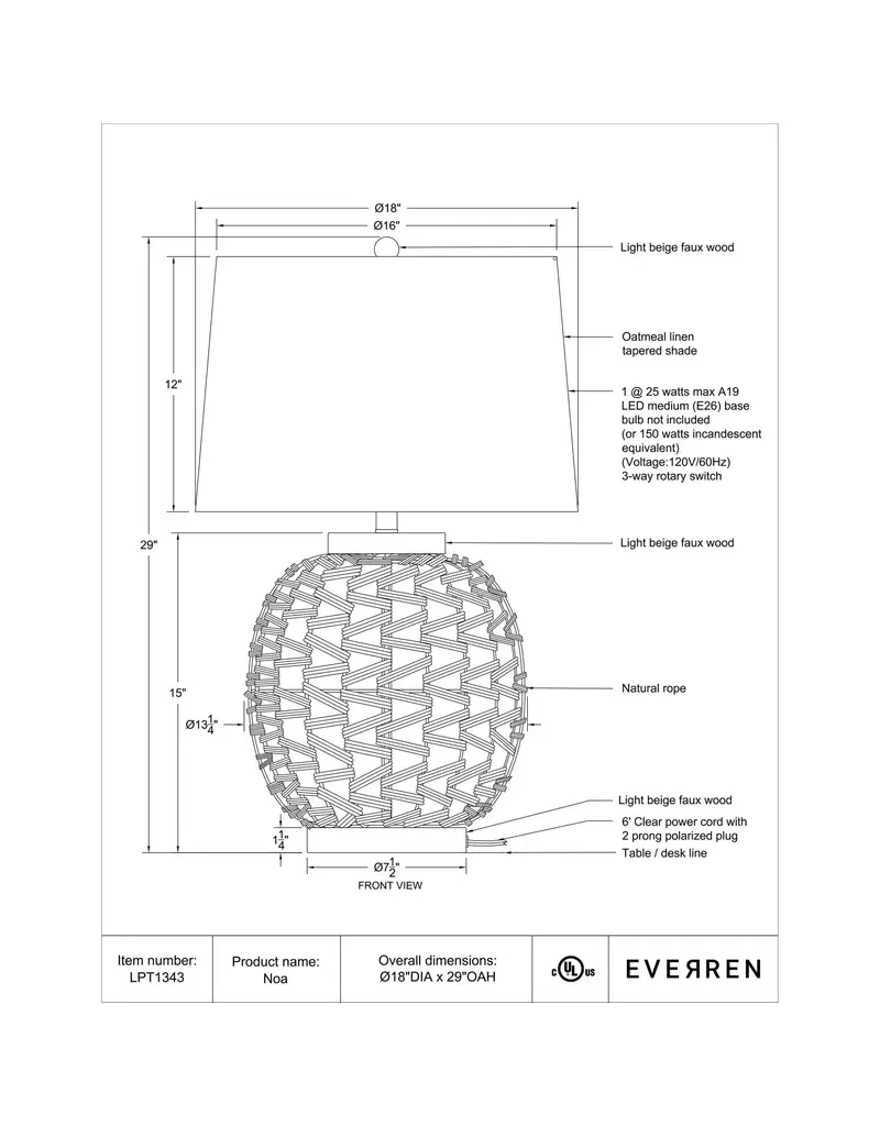 Renwil Noa Woven Rope Table Lamp with Linen Shade