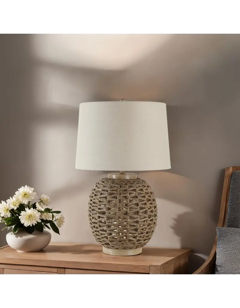Renwil Noa Woven Rope Table Lamp with Linen Shade