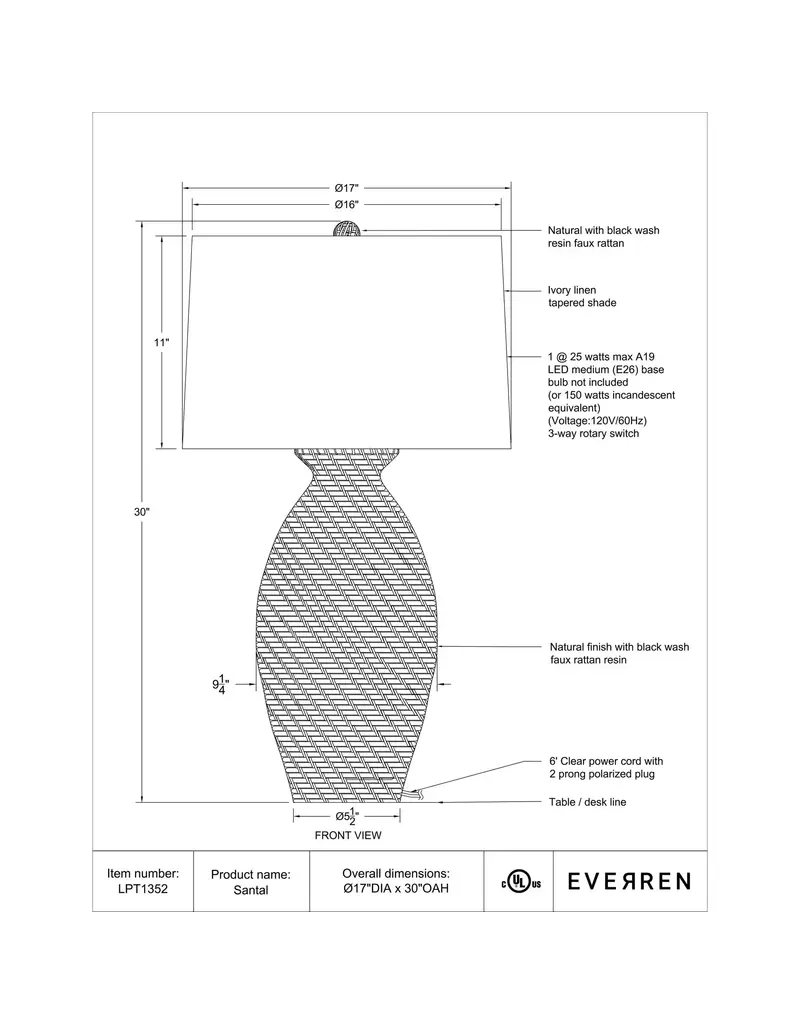 Renwil Santal Table Lamp with Linen Shade