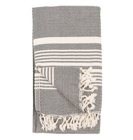 Pokoloko 100% Turkish Cotton Towel by Pokoloko Hasir – Carbon | Striped, Handspun Tassels, Versatile Bath & Beach Towel
