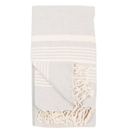 Pokoloko 100% Turkish Cotton Towel by Pokoloko Hasir – Mist | Striped, Handspun Tassels, Versatile Bath & Beach Towel