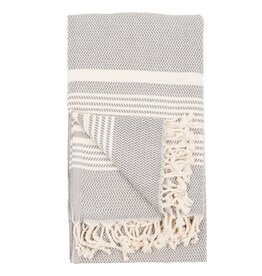 Pokoloko 100% Turkish Cotton Towel by Pokoloko Hasir – Slate | Striped, Handspun Tassels, Versatile Bath & Beach Towel