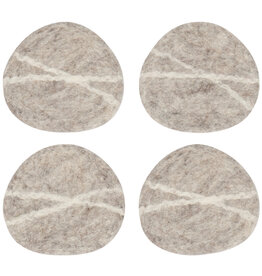 Danica Felted Wool Coaster Set of 4 | Flint Striato | Handmade, Pebble-Shaped, Artisanal Drink Coasters
