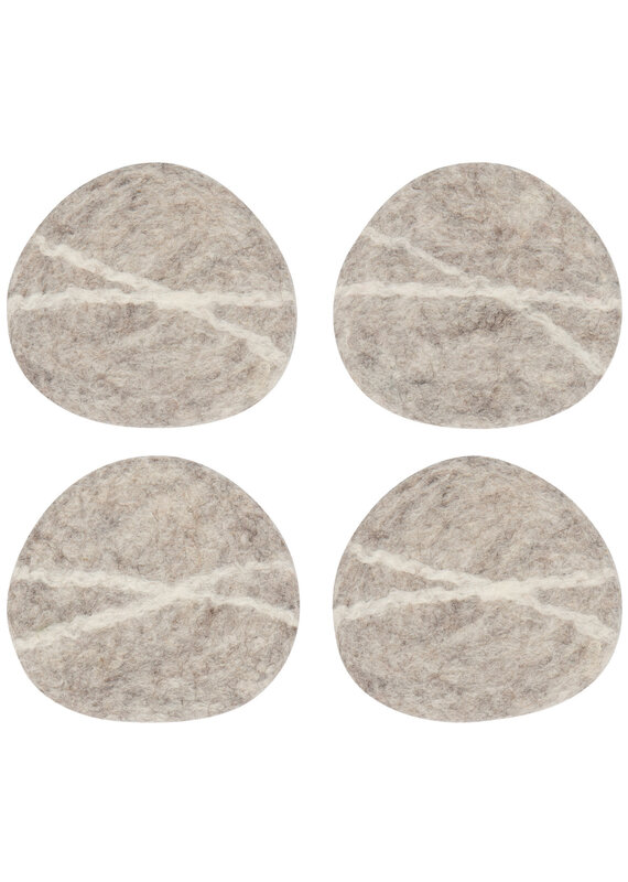 Danica Felted Wool Coaster Set of 4 | Flint Striato | Handmade, Pebble-Shaped, Artisanal Drink Coasters