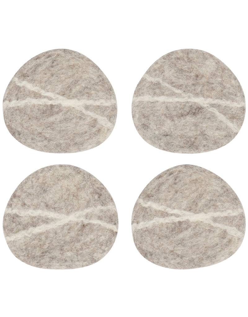 Danica Felted Wool Coaster Set of 4 | Flint Striato | Handmade, Pebble-Shaped, Artisanal Drink Coasters