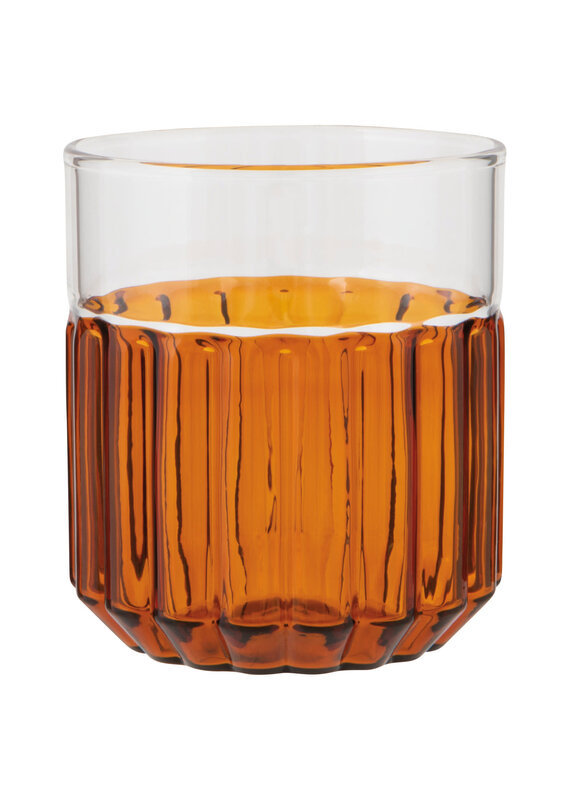 Danica Amber Channel Glass | 12oz Fluted Borosilicate Tumbler, Modern Two-Tone Drinkware
