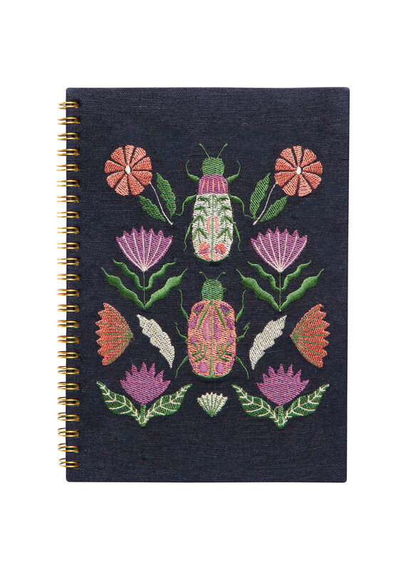Danica Amulet Embroidered Notebook | Ring-Bound, Hand Screen Printed, Linen & Cotton Cover