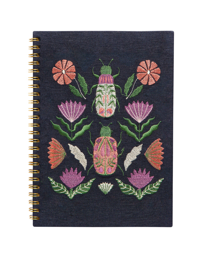Danica Amulet Embroidered Notebook | Ring-Bound, Hand Screen Printed, Linen & Cotton Cover