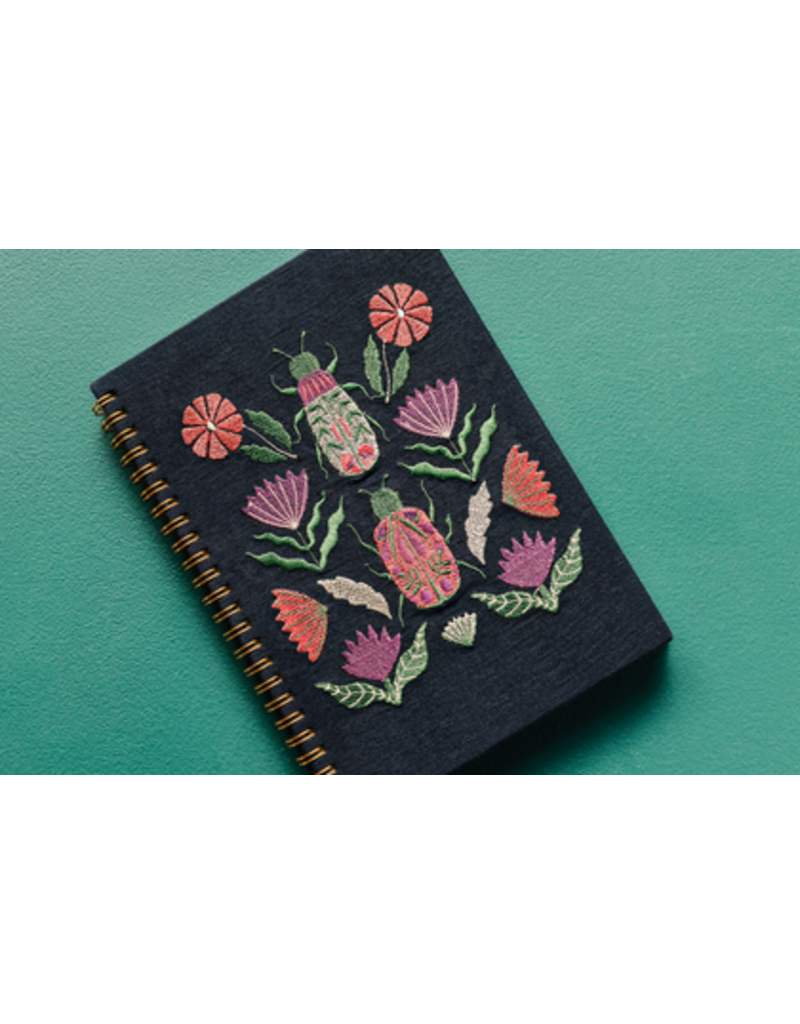 Danica Amulet Embroidered Notebook | Ring-Bound, Hand Screen Printed, Linen & Cotton Cover