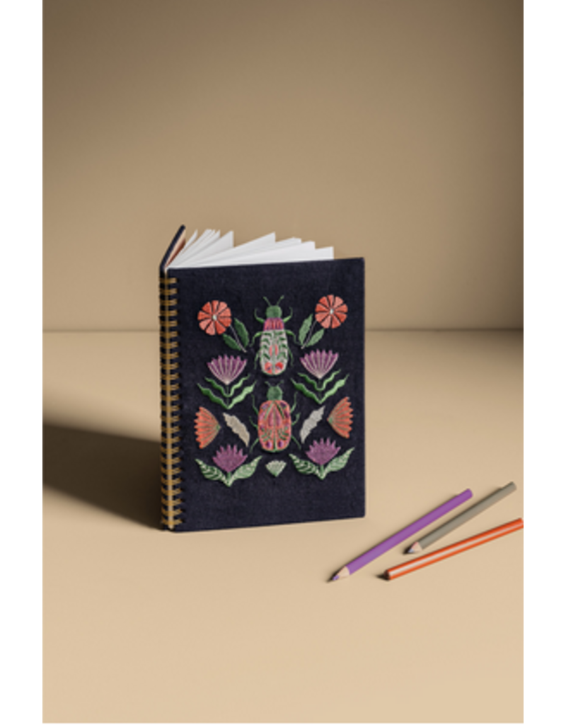 Danica Amulet Embroidered Notebook | Ring-Bound, Hand Screen Printed, Linen & Cotton Cover