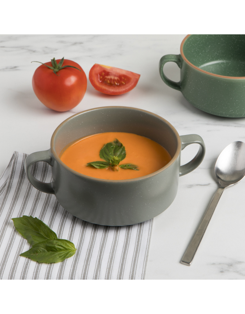 Danica Stoneware Soup Bowl | London Grey, 20oz | Handled, Stackable, Oven & Microwave Safe