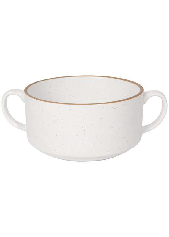 Danica Stoneware Soup Bowl | Speckled White, 20oz | Handled, Stackable, Oven & Microwave Safe