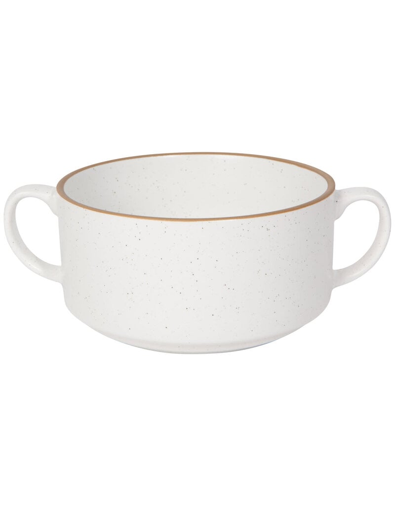 Danica Stoneware Soup Bowl | Speckled White, 20oz | Handled, Stackable, Oven & Microwave Safe