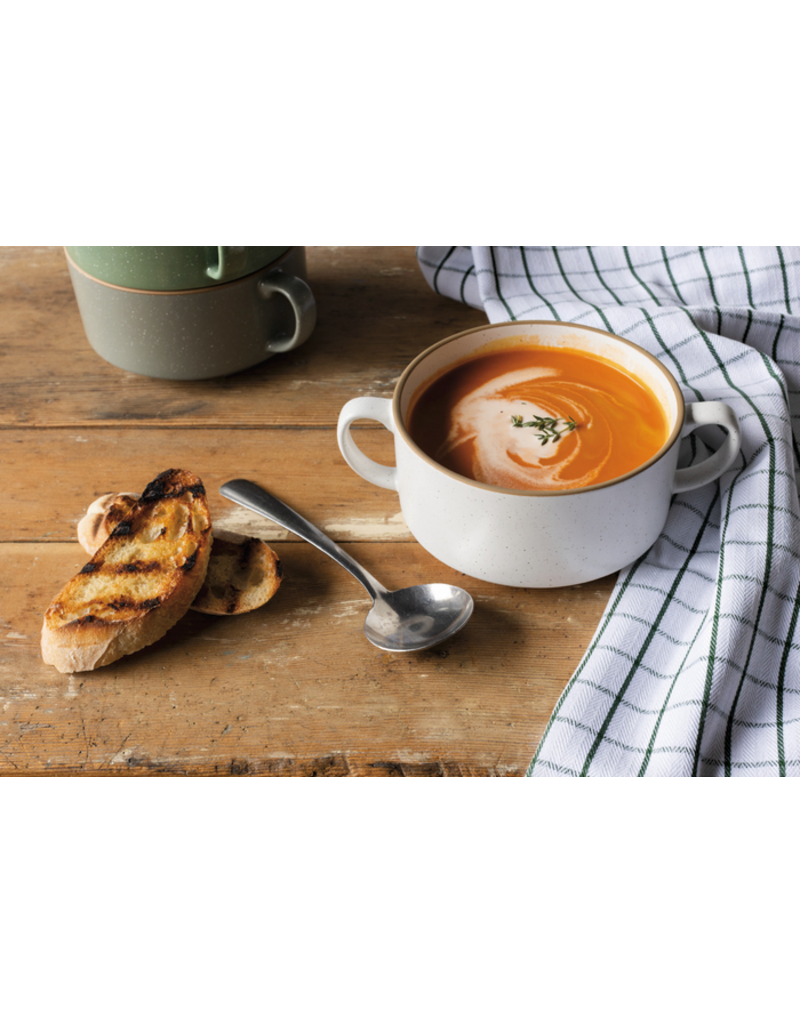 Danica Stoneware Soup Bowl | Speckled White, 20oz | Handled, Stackable, Oven & Microwave Safe