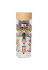 Danica Amulet Glass Tea Infuser Bottle | 12oz Double Wall, Scarab Design, Bamboo Lid