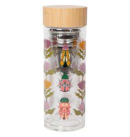 Danica Amulet Glass Tea Infuser Bottle | 12oz Double Wall, Scarab Design, Bamboo Lid