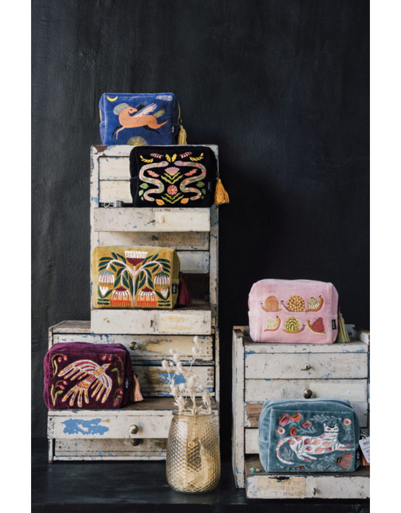 Danica Plume Embroidered Pouch | Cotton Velvet, Tassels & Beading, Elegant Trinket Bag