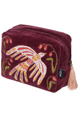 Danica Plume Embroidered Pouch | Cotton Velvet, Tassels & Beading, Elegant Trinket Bag