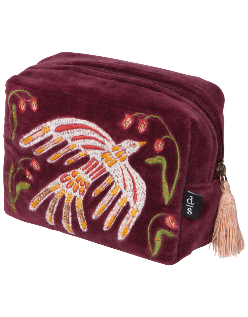 Danica Plume Embroidered Pouch | Cotton Velvet, Tassels & Beading, Elegant Trinket Bag