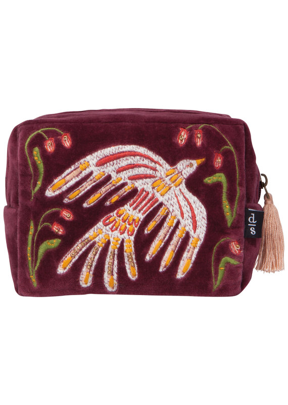 Danica Plume Embroidered Pouch | Cotton Velvet, Tassels & Beading, Elegant Trinket Bag