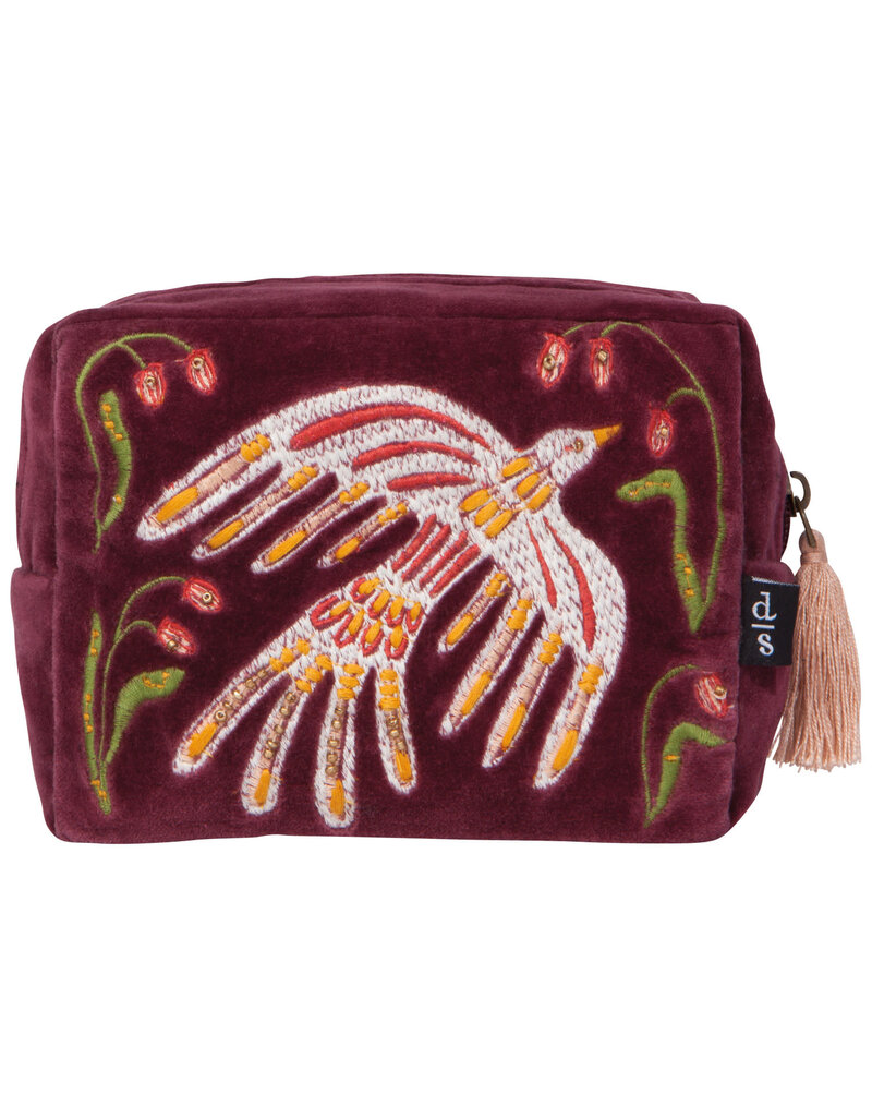 Danica Plume Embroidered Pouch | Cotton Velvet, Tassels & Beading, Elegant Trinket Bag