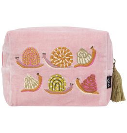 Danica Gardenland Embroidered Pouch | Snail Motif, Cotton Velvet, Tassels & Beading