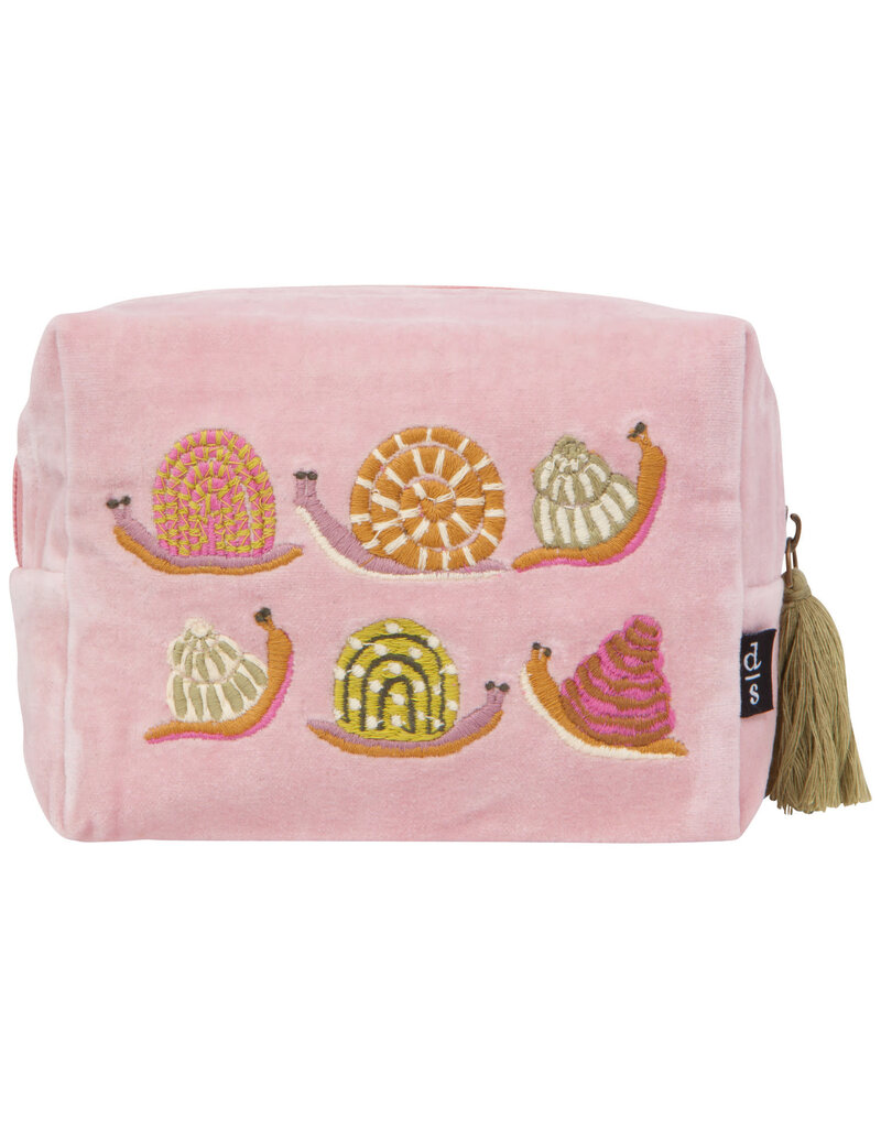 Danica Gardenland Embroidered Pouch | Snail Motif, Cotton Velvet, Tassels & Beading