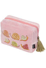 Danica Gardenland Embroidered Pouch | Snail Motif, Cotton Velvet, Tassels & Beading