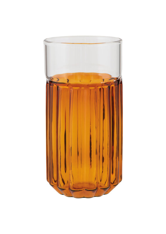 Danica Amber Channel Glass | 14oz Fluted Borosilicate Tumbler, Modern Two-Tone Drinkware