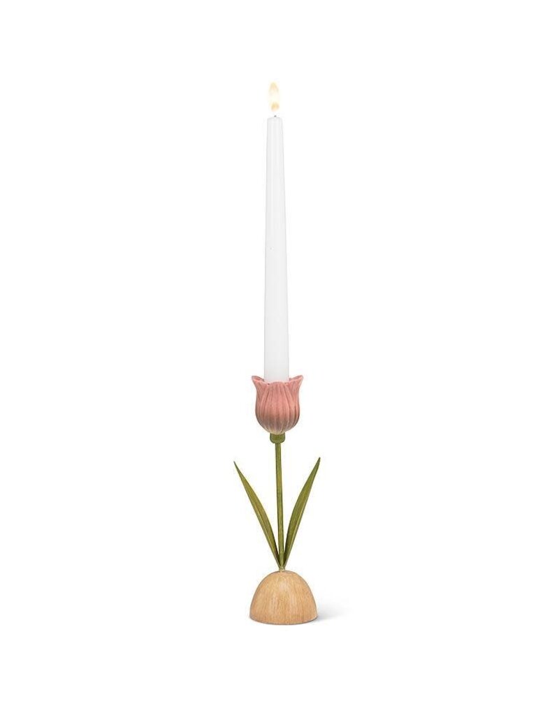 Abbott Collection Pink Tulip Taper Candle Holder – Floral Table Décor | Pretty Pink Bloom