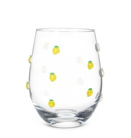 Abbott Collection Lemon Stemless Wine Glass – Citrus Accent Glassware, Cheerful Drinkware