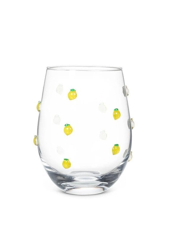 Abbott Collection Lemon Stemless Wine Glass – Citrus Accent Glassware, Cheerful Drinkware