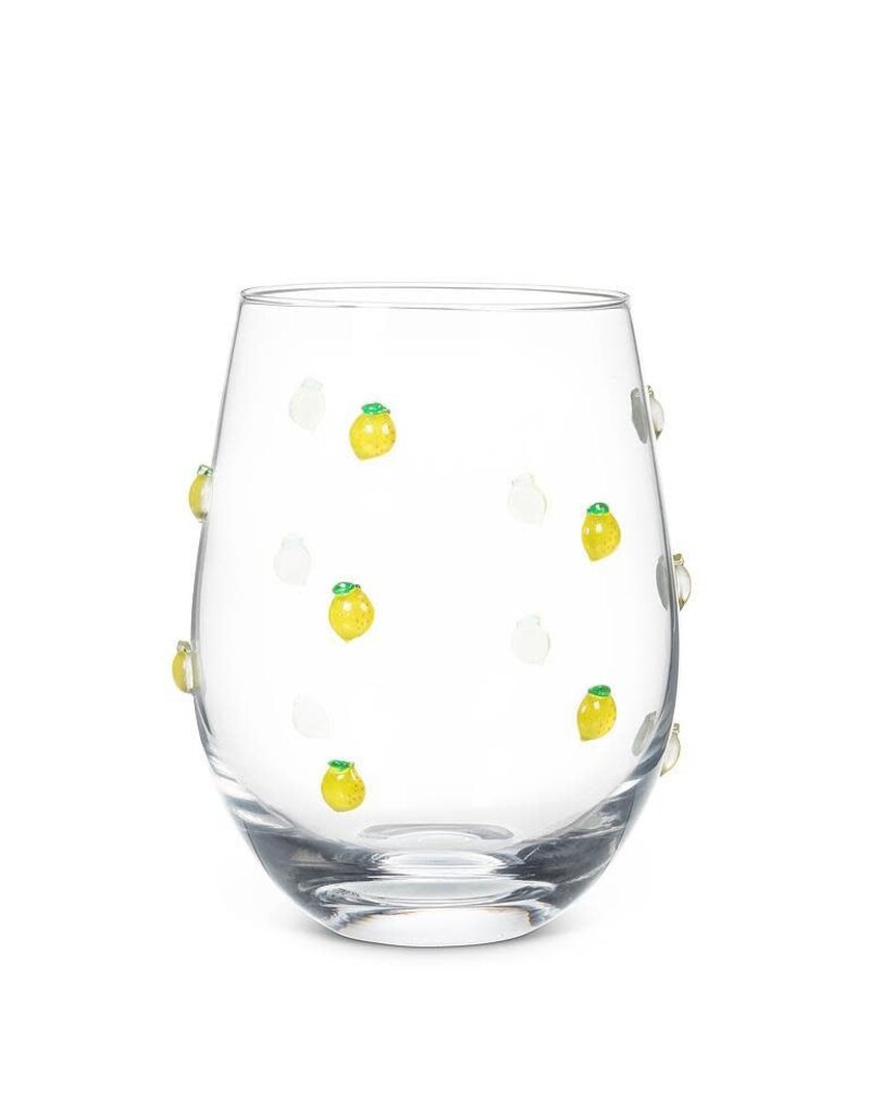 Abbott Collection Lemon Stemless Wine Glass – Citrus Accent Glassware, Cheerful Drinkware