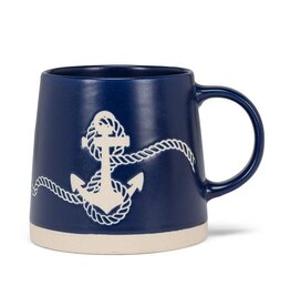 Abbott Collection Blue Stoneware Mug with Embossed Anchor – Coastal Wide Base Coffee Cup