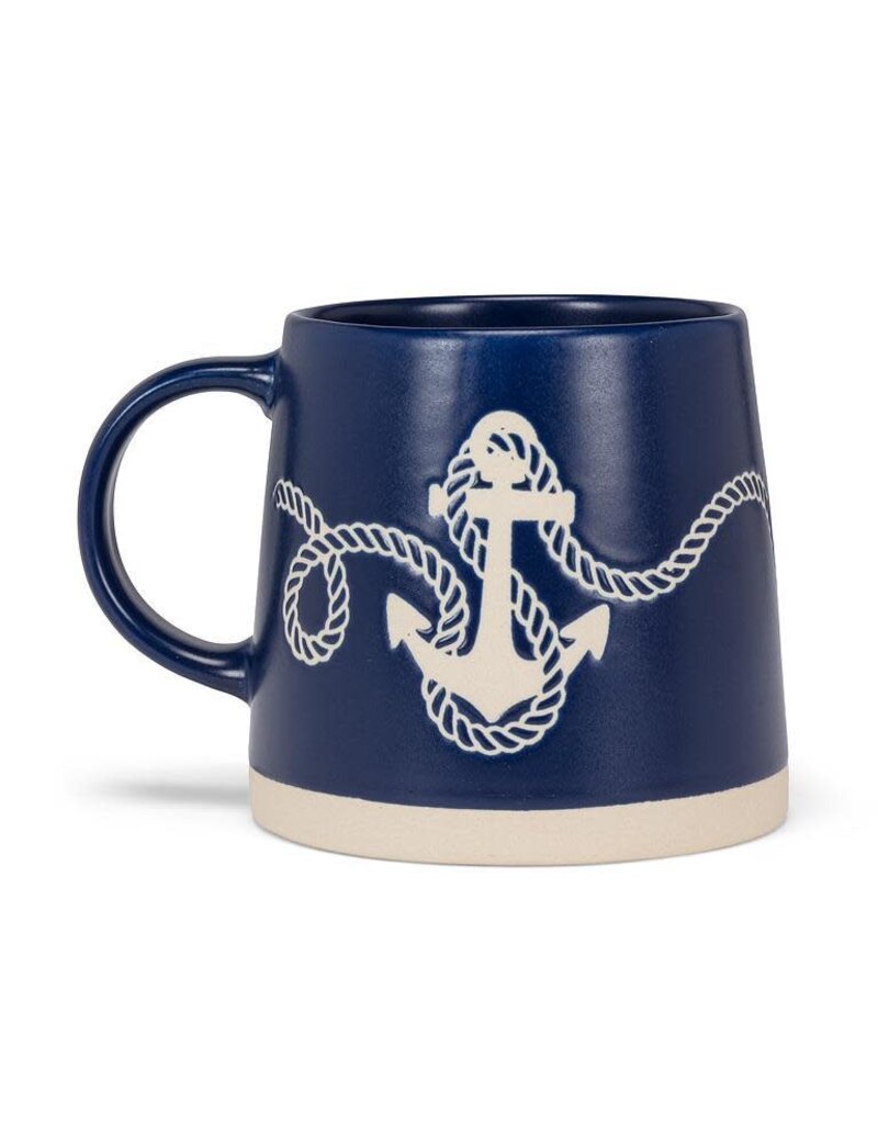 Abbott Collection Blue Stoneware Mug with Embossed Anchor – Coastal Wide Base Coffee Cup